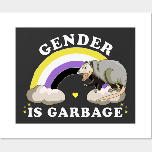 Gender Is Garbage Genderfluid Non-Binary LGBTQ Pride Opossum Posters and Art